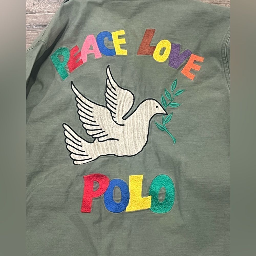 Polo Ralph Lauren Jacket Shirt Womens small Military Peace Love Embroidered - Picture 2 of 4